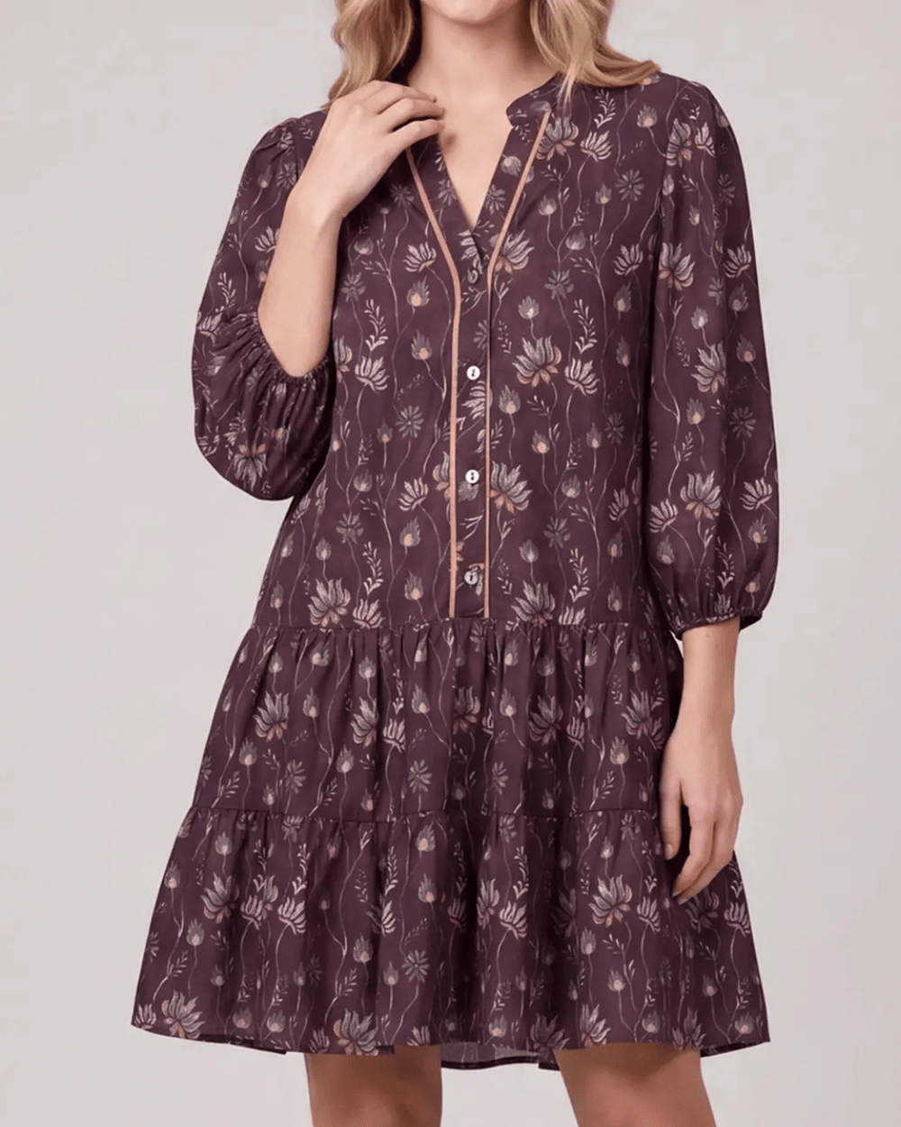 3/4 Sleeve Print Tiered Mini Dress - High Call Outfitters