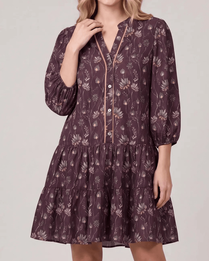 3/4 Sleeve Print Tiered Mini Dress - High Call Outfitters