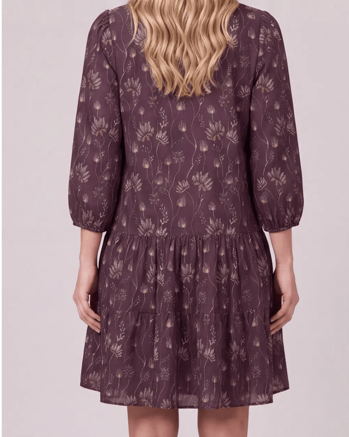 3/4 Sleeve Print Tiered Mini Dress - High Call Outfitters