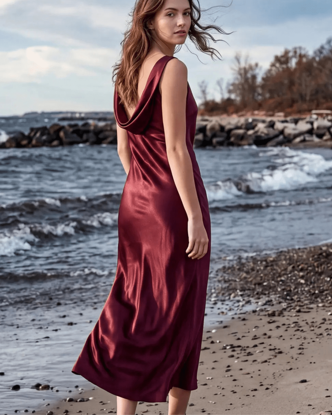 Sleeveless Cowl Neck Satin Dress - High Call Outfitters