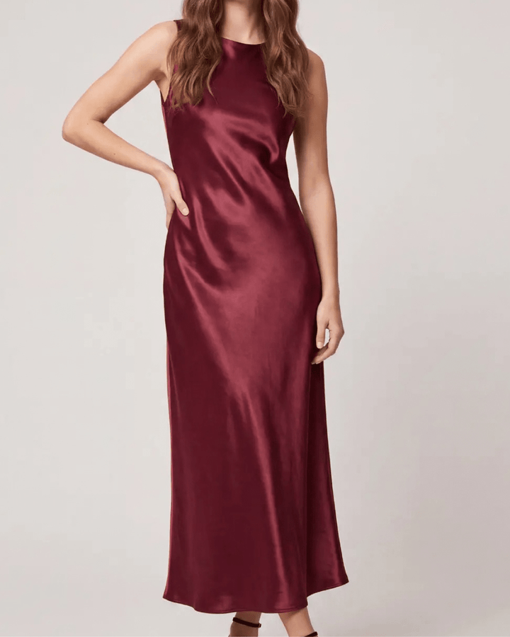 Sleeveless Cowl Neck Satin Dress - High Call Outfitters