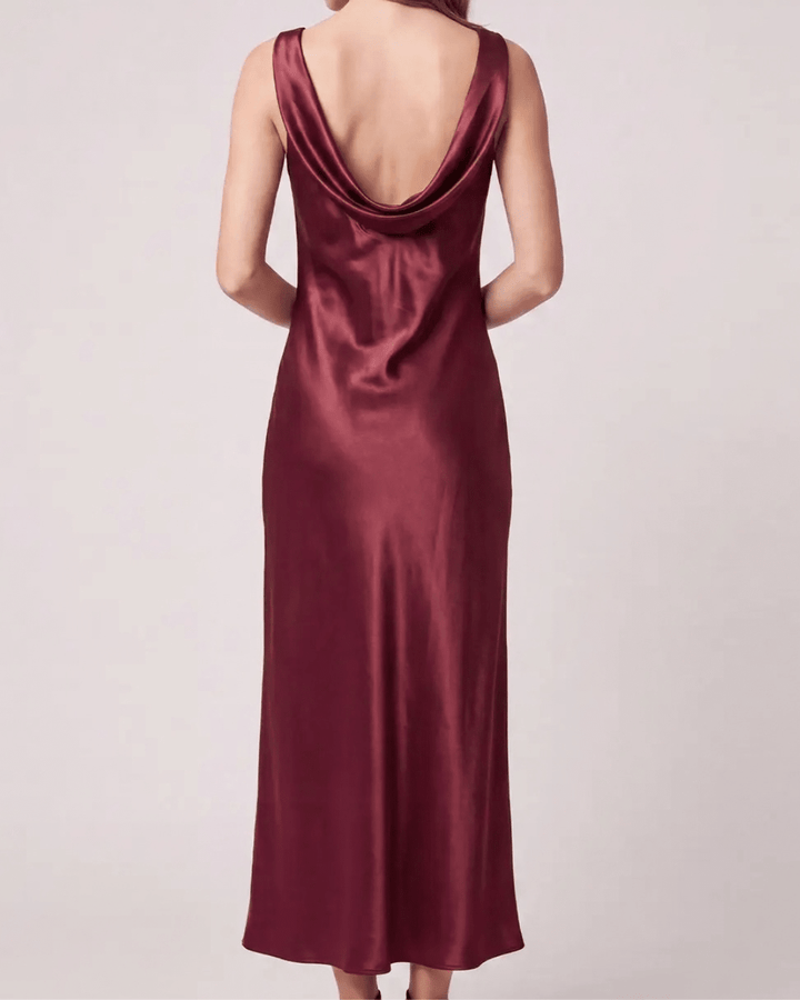 Sleeveless Cowl Neck Satin Dress - High Call Outfitters