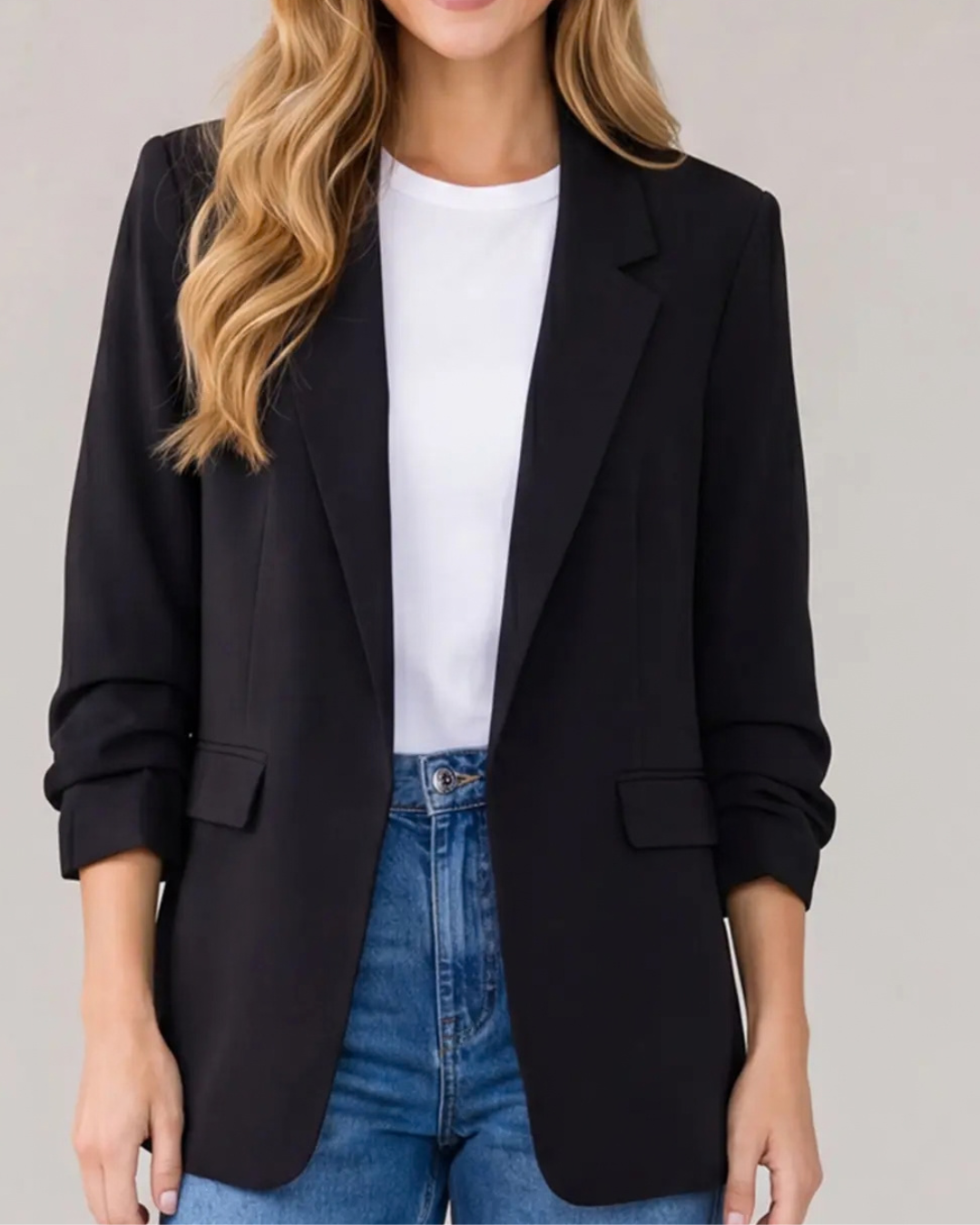 3/4 Sleeve Open Front Blazer - High Call Outfitters
