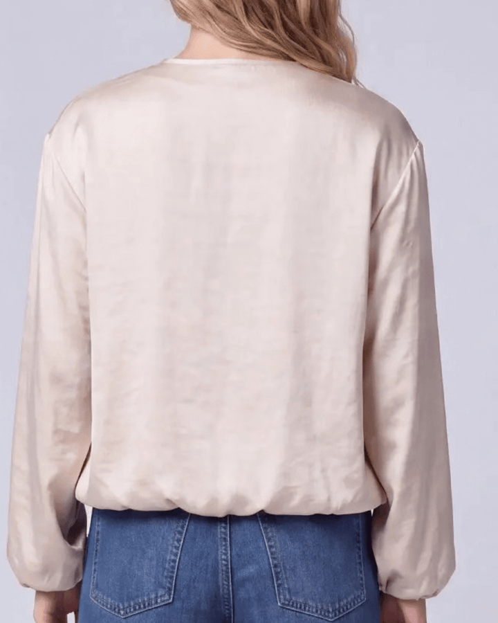 Bubble Hem Satin Zip Front Jacket - High Call Outfitters