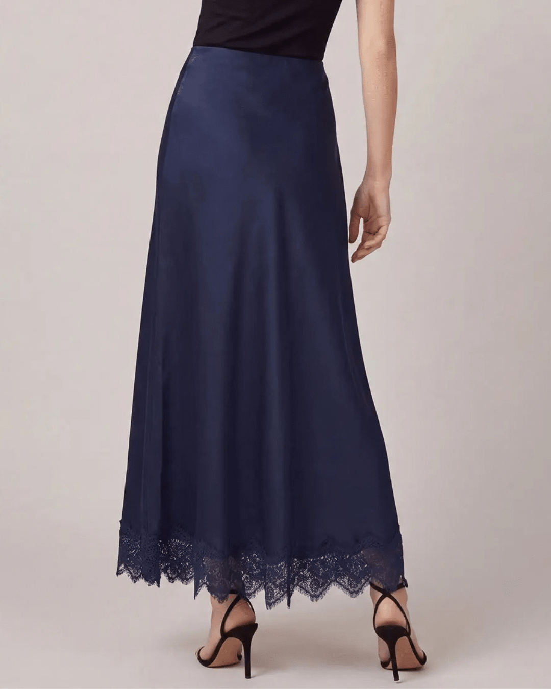 Satin Maxi Skirt with Lace Trim - High Call Outfitters