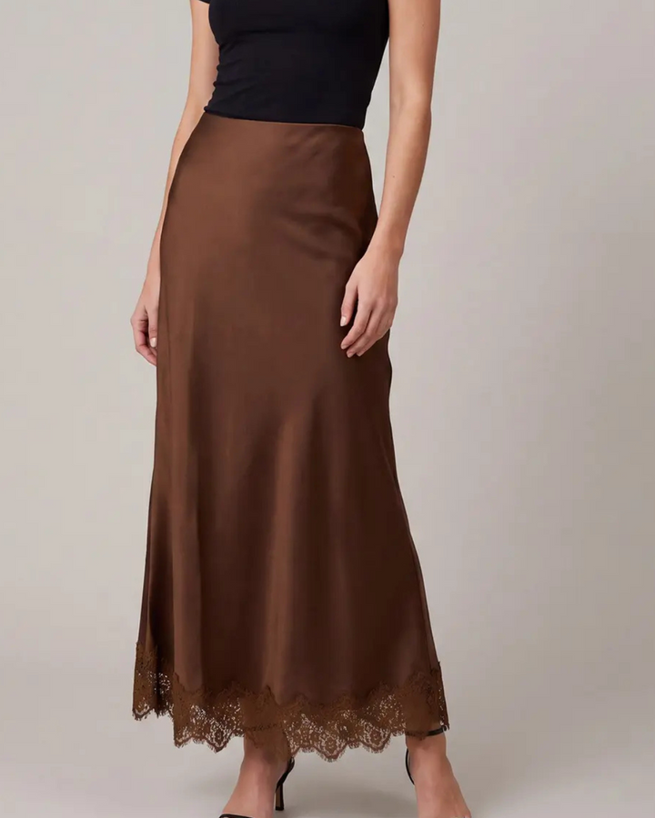 Satin Maxi Skirt with Lace Trim - High Call Outfitters