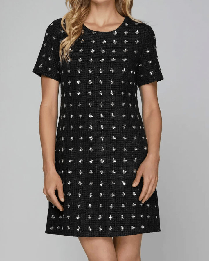 Embellished Tweed Mini Dress - High Call Outfitters