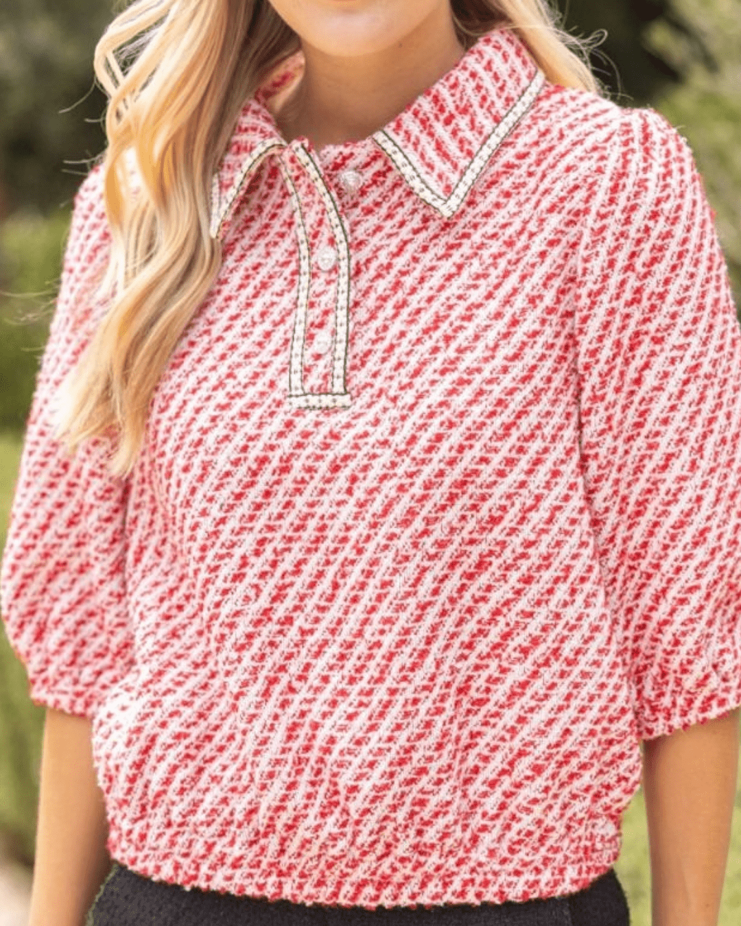 Pearl 1/4 Button Tweed Top - High Call Outfitters