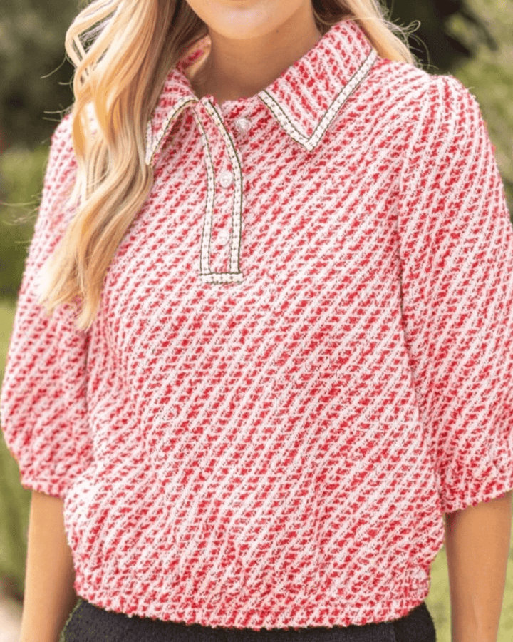 Pearl 1/4 Button Tweed Top - High Call Outfitters