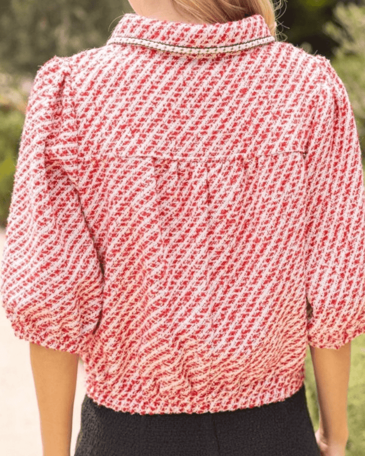 Pearl 1/4 Button Tweed Top - High Call Outfitters
