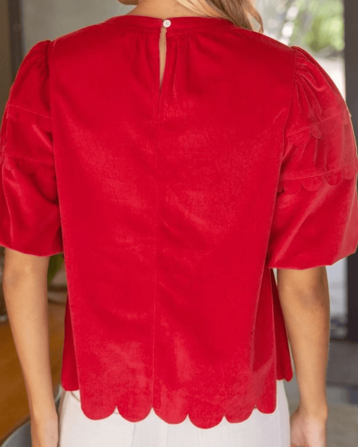 Scallop Bubble Sleeve Corduroy Top - High Call Outfitters