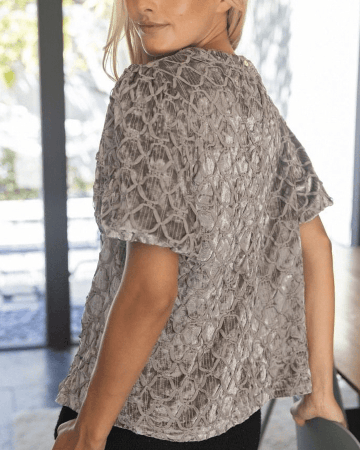 Trellis Trimmed Crushed Velvet Top - High Call Outfitters