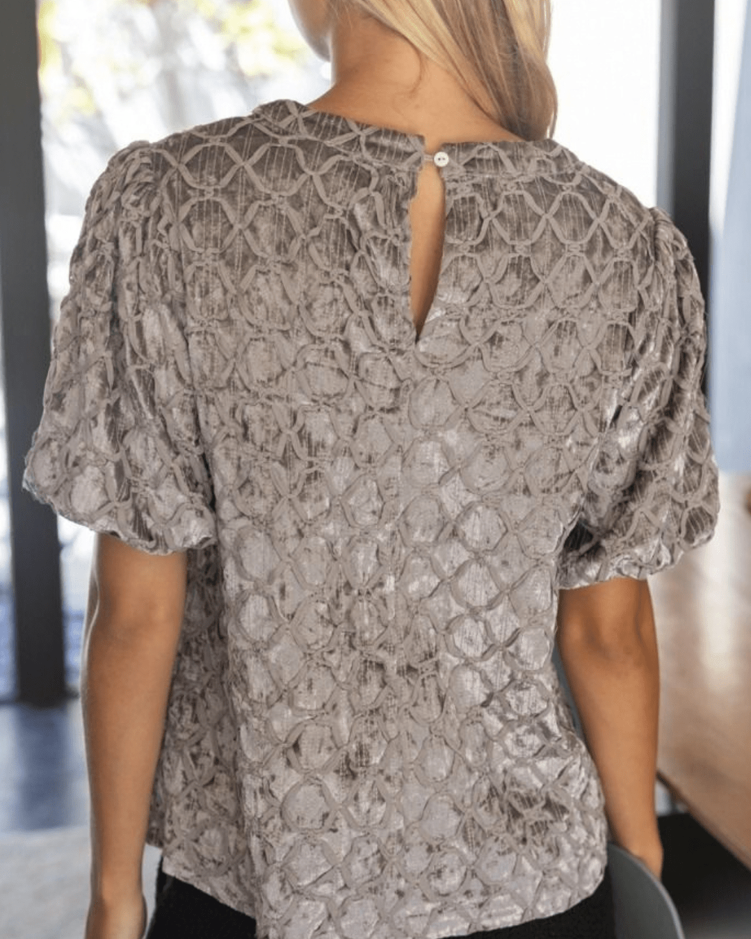 Trellis Trimmed Crushed Velvet Top - High Call Outfitters