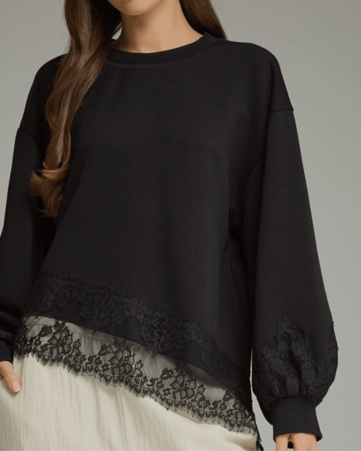 Lace Trim Soft Pullover - High Call Outfitters