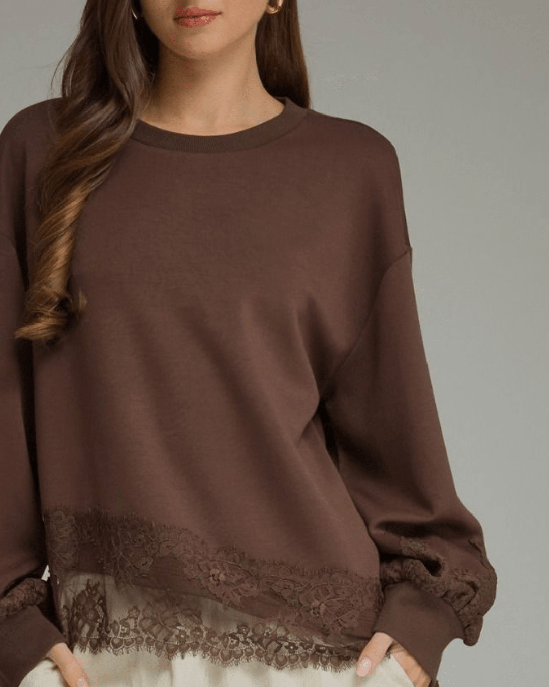 Lace Trim Soft Pullover - High Call Outfitters
