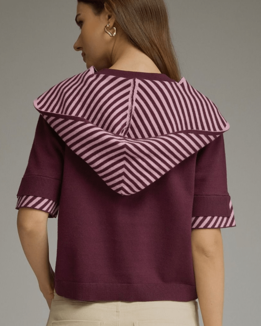 Stripe Contrast Sweater Knit Top - High Call Outfitters