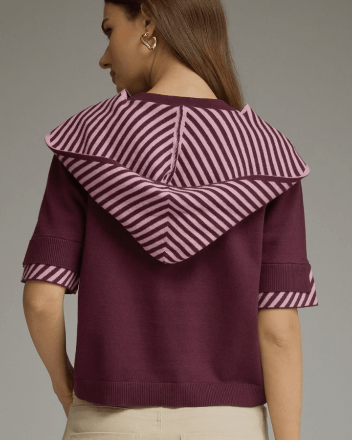 Stripe Contrast Sweater Knit Top - High Call Outfitters