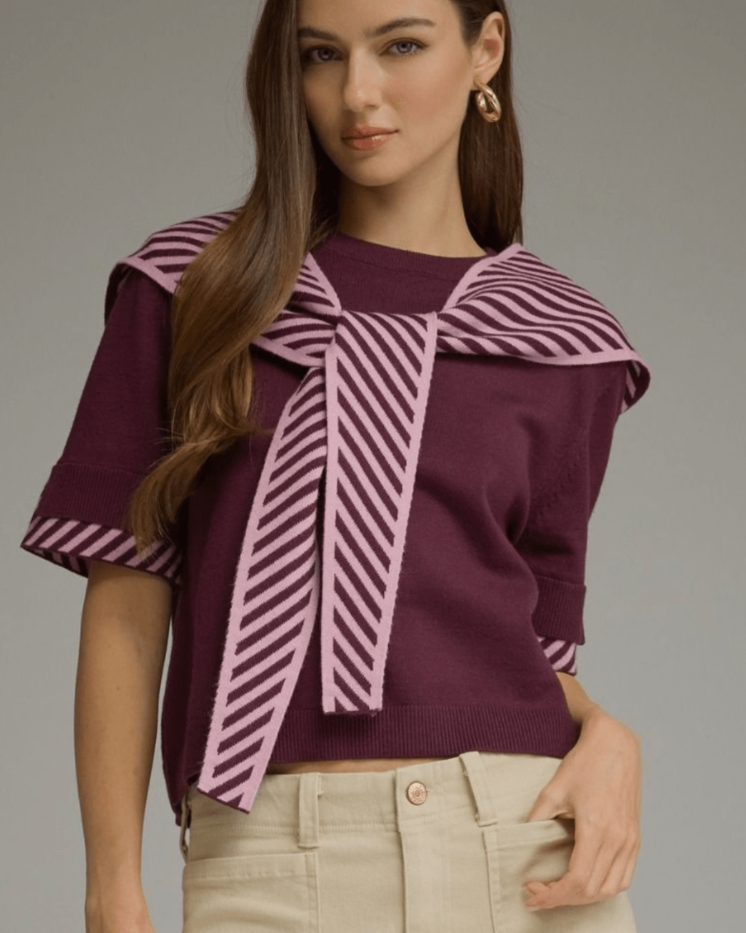 Stripe Contrast Sweater Knit Top - High Call Outfitters