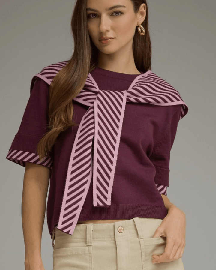 Stripe Contrast Sweater Knit Top - High Call Outfitters