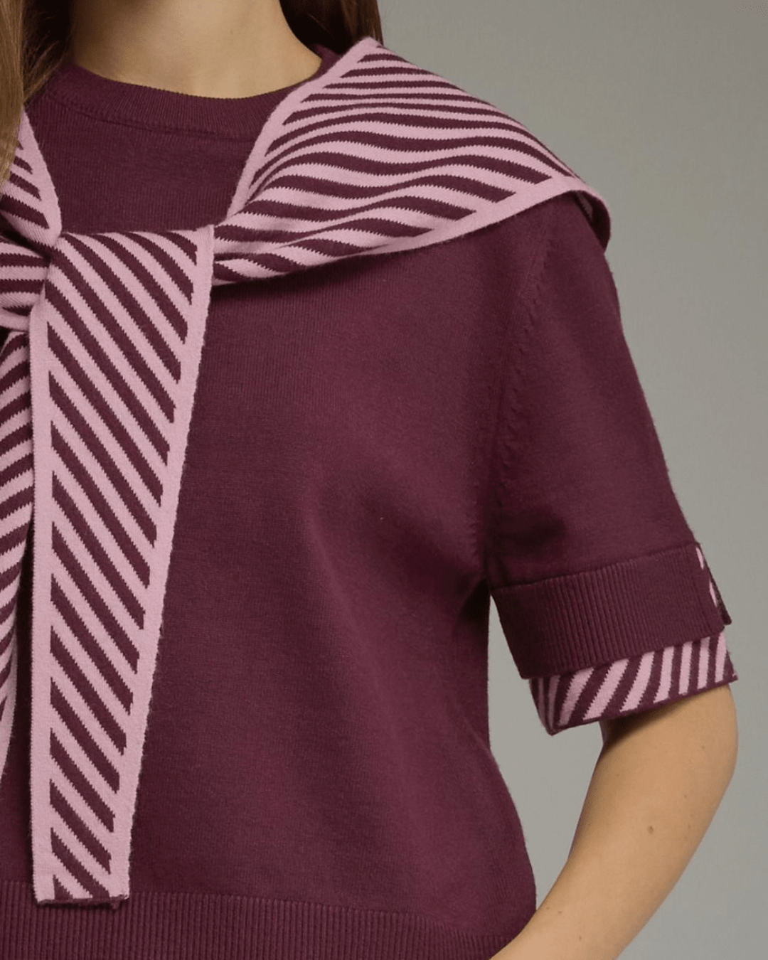 Stripe Contrast Sweater Knit Top - High Call Outfitters
