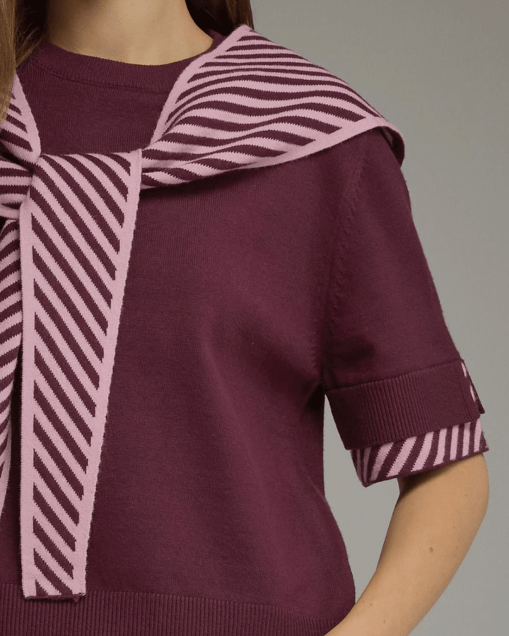 Stripe Contrast Sweater Knit Top - High Call Outfitters