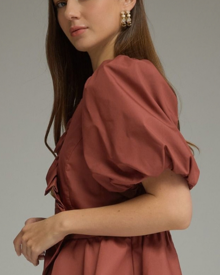 Ruffle Twist Puff Sleeve Top - High Call Outfitters