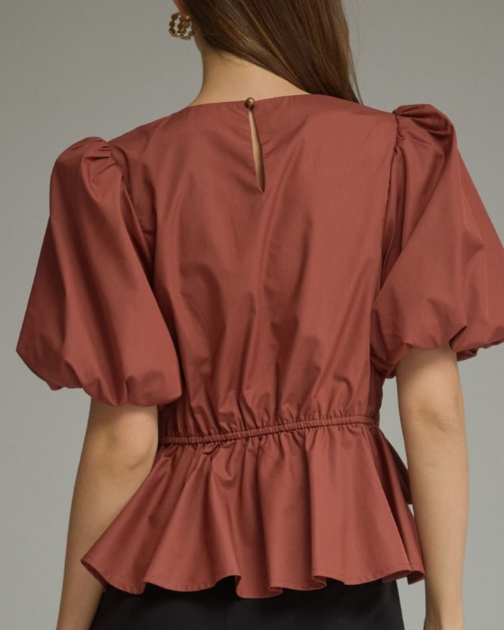 Ruffle Twist Puff Sleeve Top - High Call Outfitters