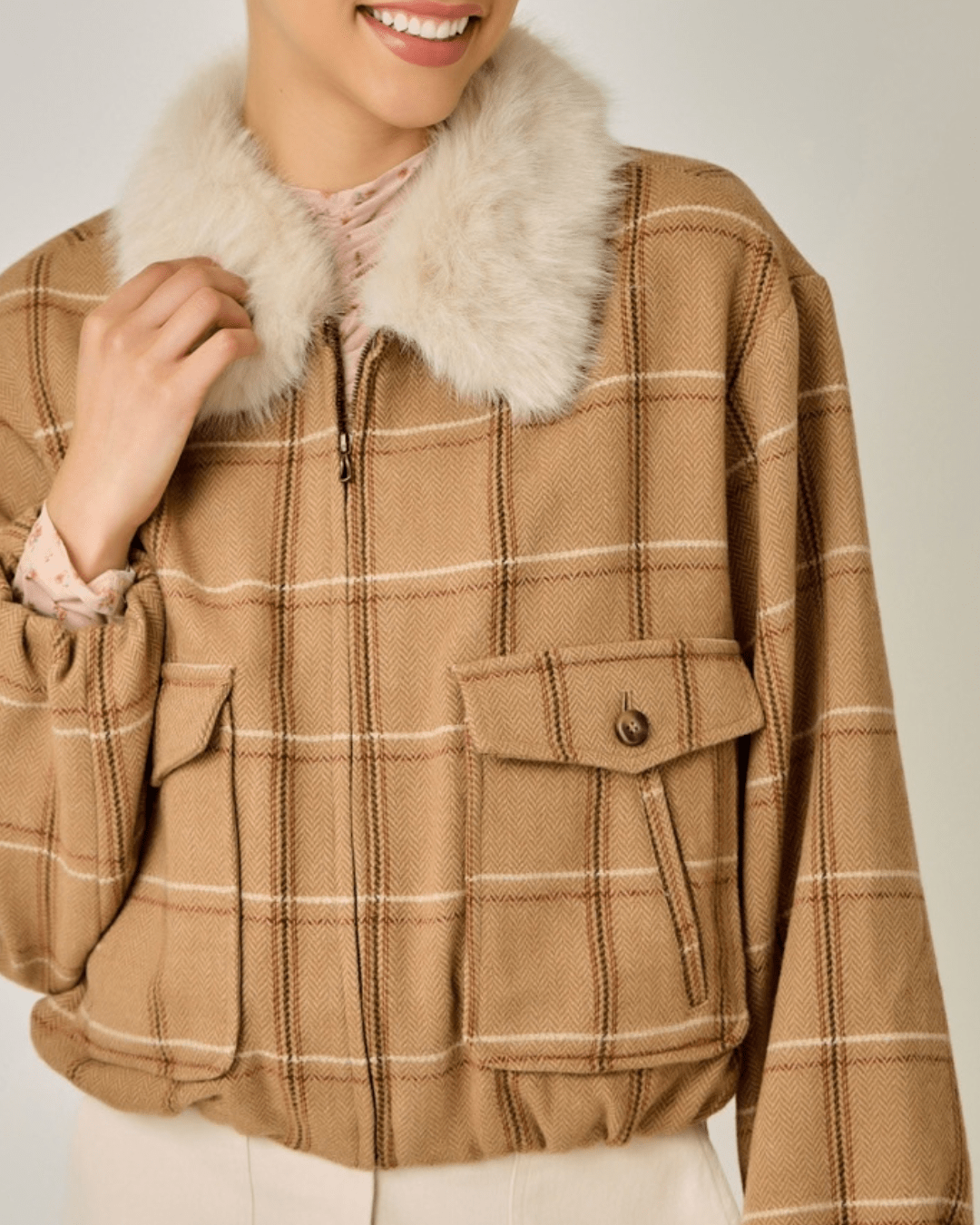 Bubble Hem Plaid Jacket - High Call Outfitters