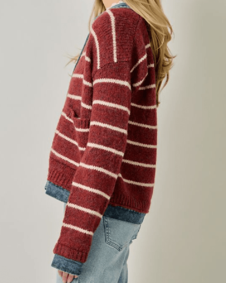 Denim Trim Stripe Cardigan - High Call Outfitters