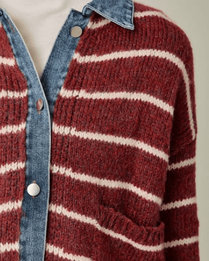 Denim Trim Stripe Cardigan - High Call Outfitters