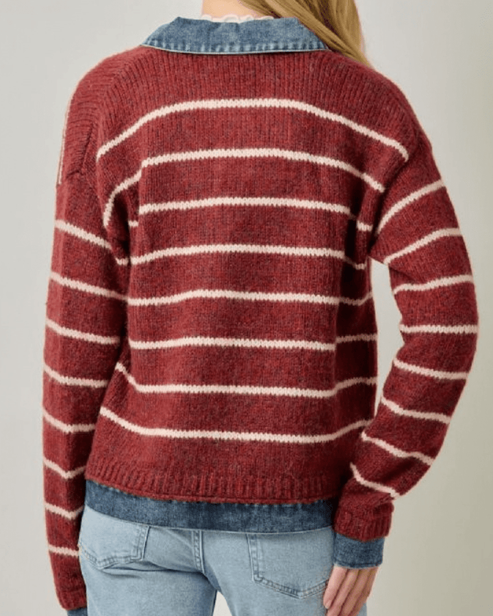 Denim Trim Stripe Cardigan - High Call Outfitters