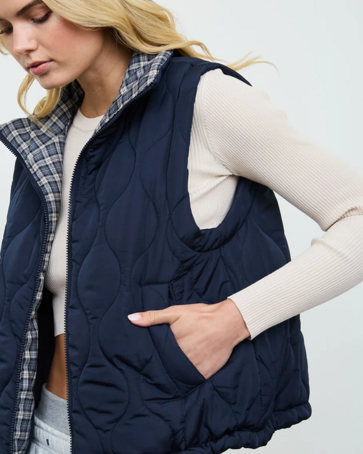 Plaid Trim Quilted Vest - High Call Outfitters