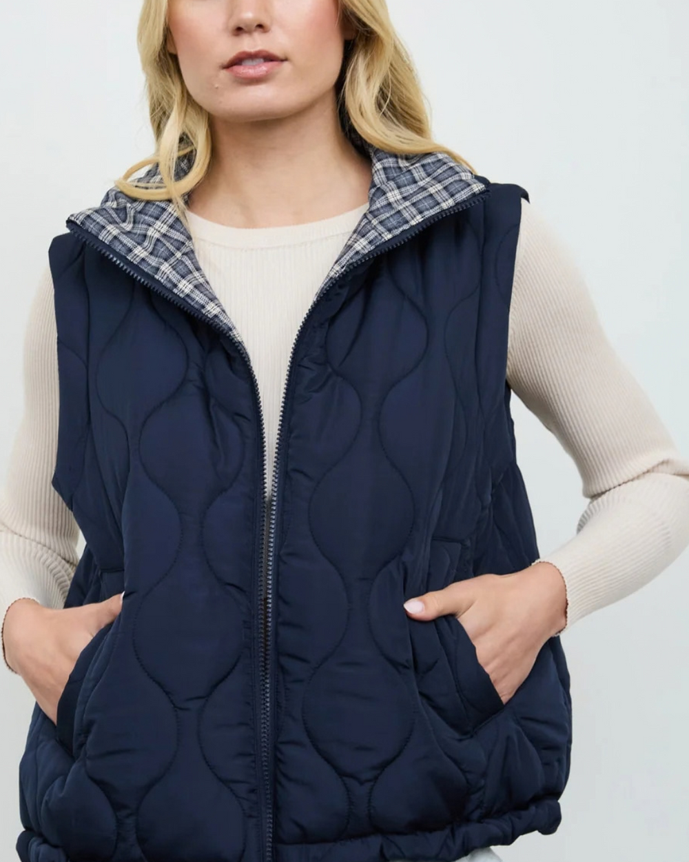 Plaid Trim Quilted Vest - High Call Outfitters