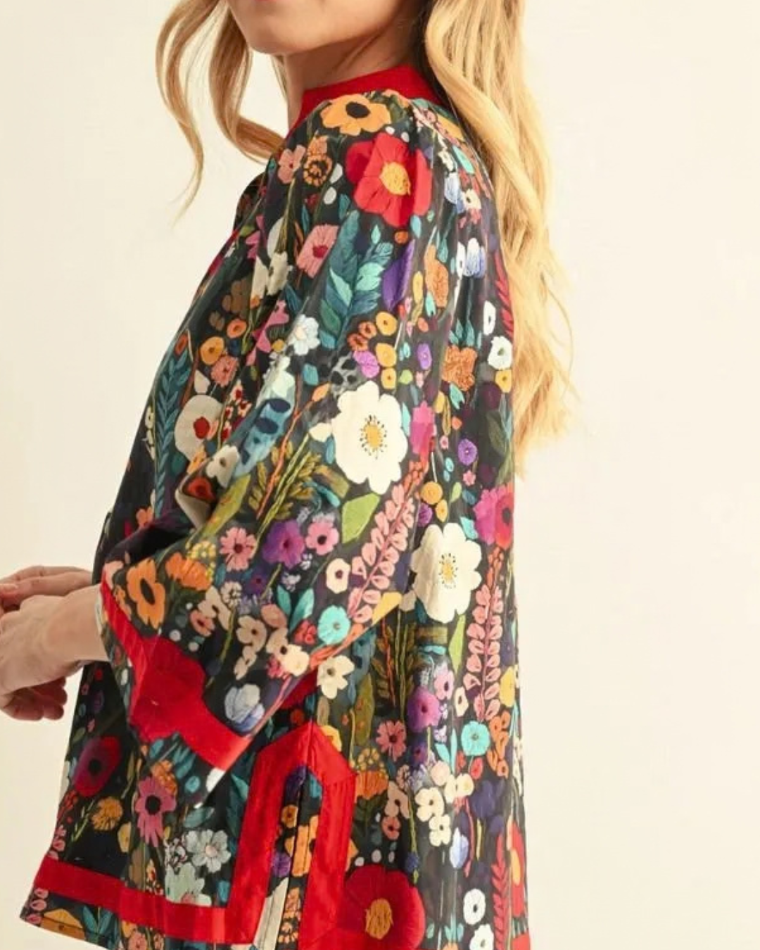 Floral Tunic Top with Red Trim