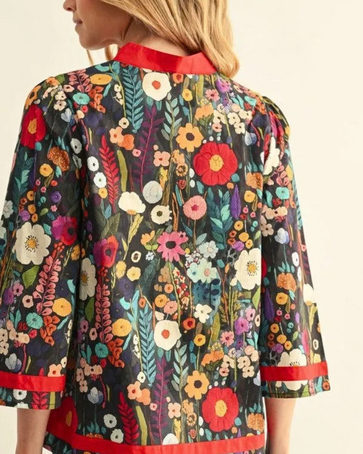 Floral Tunic Top with Red Trim