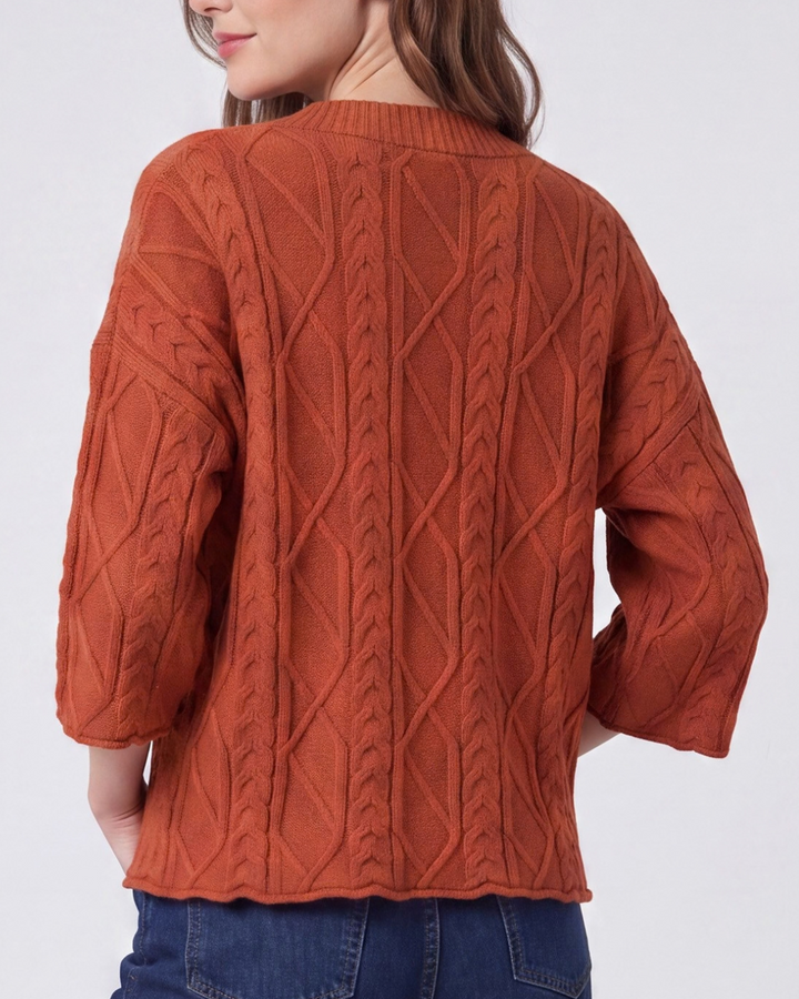 3/4 Sleeve Cable Knit Sweater