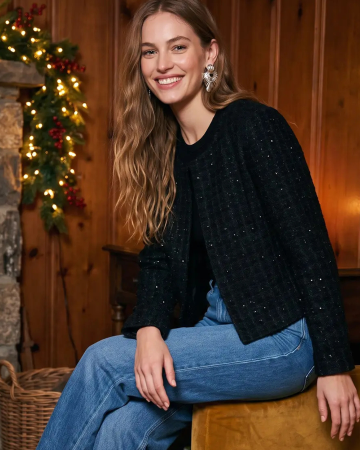Sparkle Tweed Open Front Jacket
