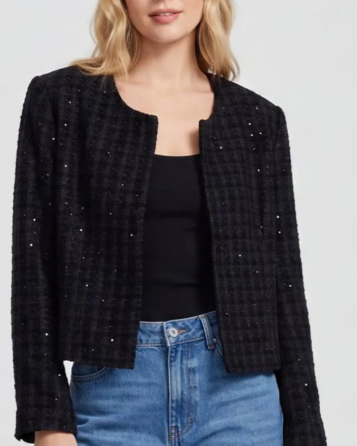 Sparkle Tweed Open Front Jacket