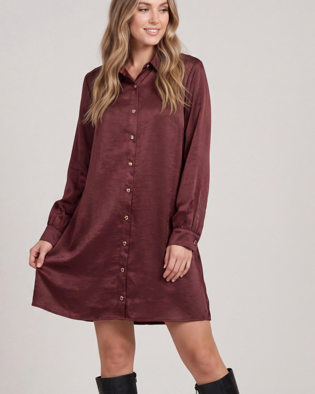 Satin Button Down Shirt Dress