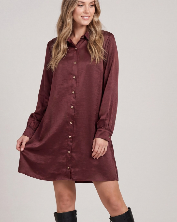 Satin Button Down Shirt Dress