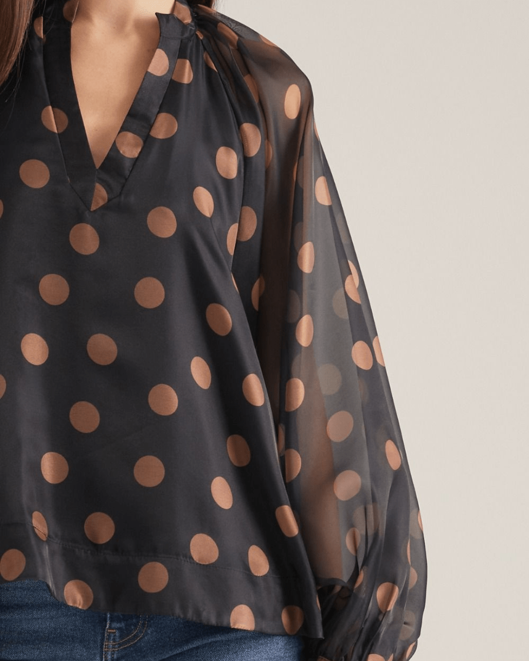 Polka Dot Sheer Long Sleeve Top - High Call Outfitters