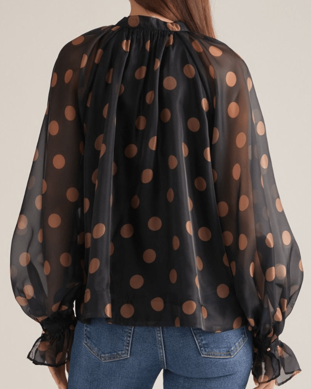 Polka Dot Sheer Long Sleeve Top - High Call Outfitters