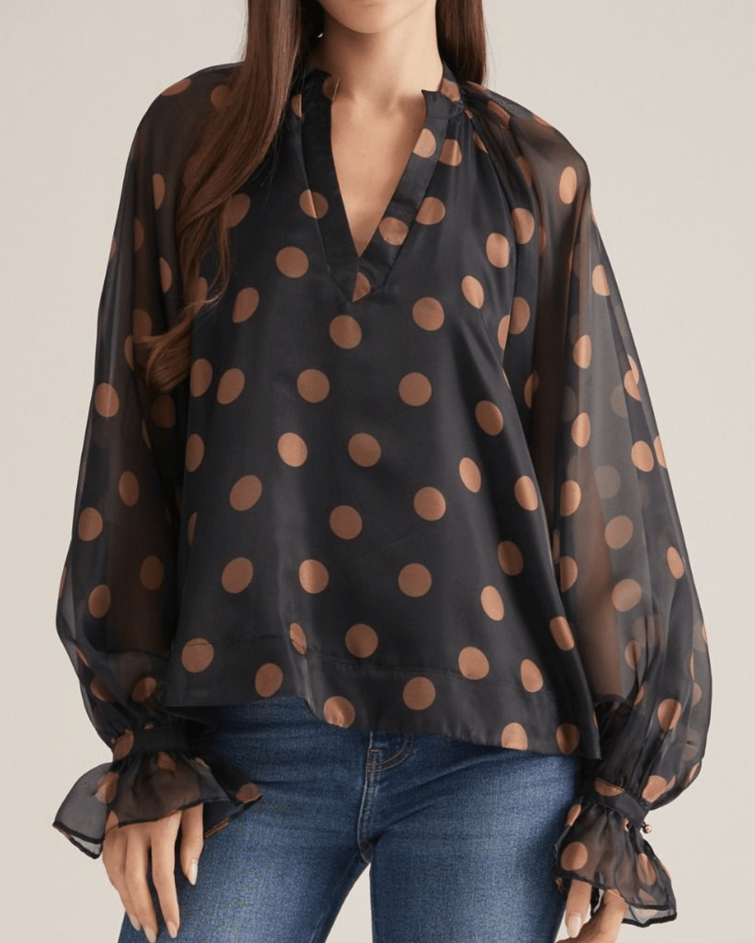 Polka Dot Sheer Long Sleeve Top - High Call Outfitters