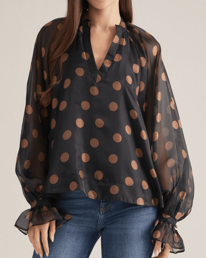 Polka Dot Sheer Long Sleeve Top - High Call Outfitters
