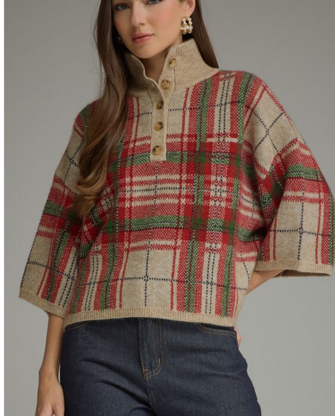 Plaid Collared Sweater Top - High Call Outfitters