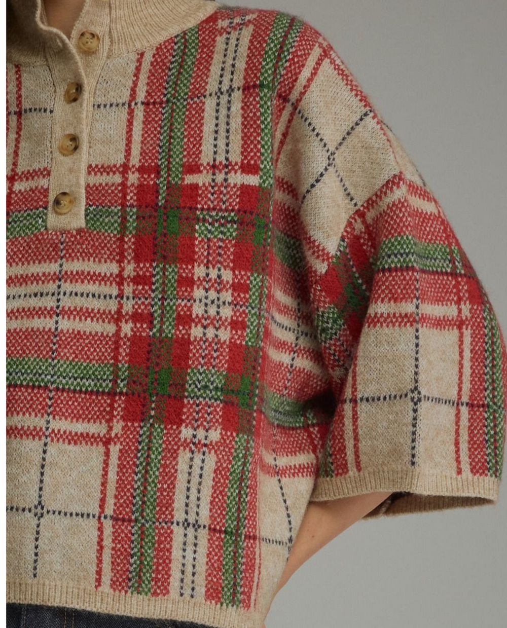 Plaid Collared Sweater Top - High Call Outfitters