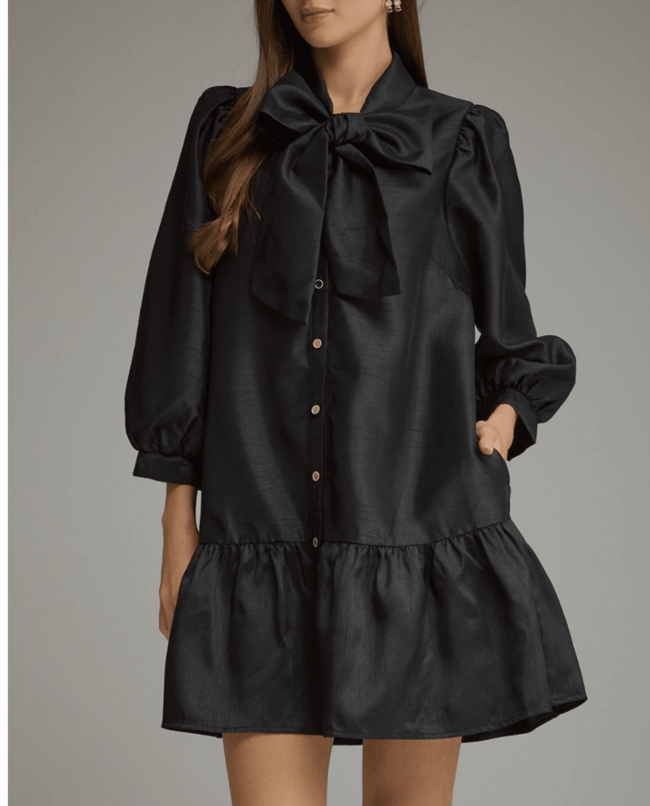 Metallic Bow Neck Mini Dress - High Call Outfitters