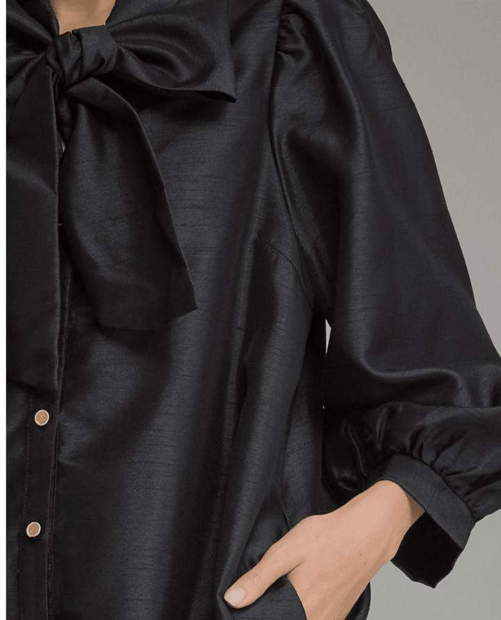 Metallic Bow Neck Mini Dress - High Call Outfitters