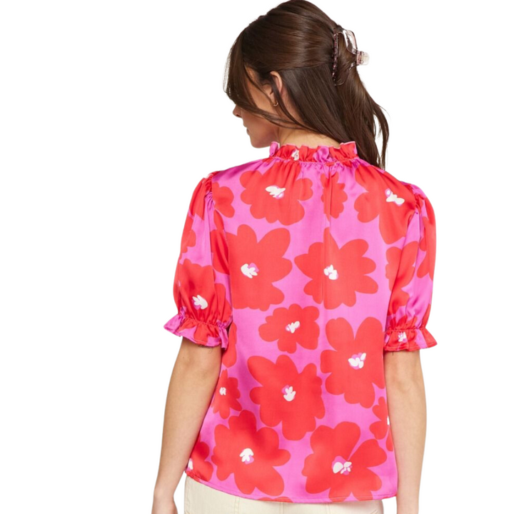 Ruffle Neck Printed Top