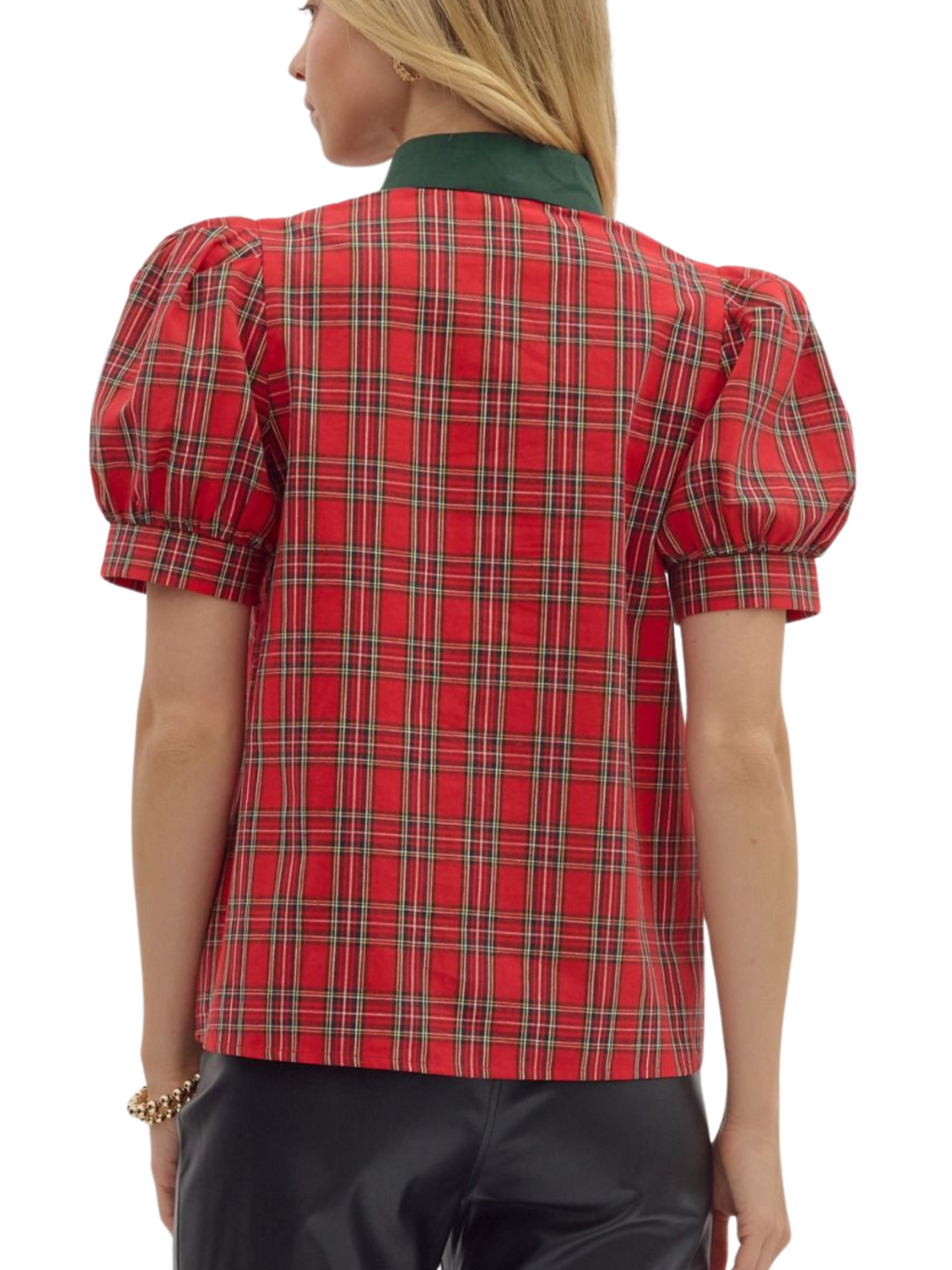 Plaid Contrast Trim Top